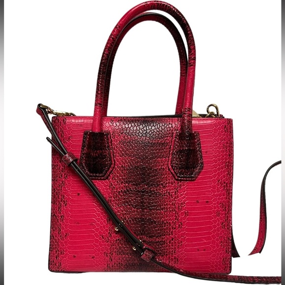Michael Kors Mercer Studio Messenger Bag Purse Ultra Pink Snake Skin EUC - Picture 3 of 12